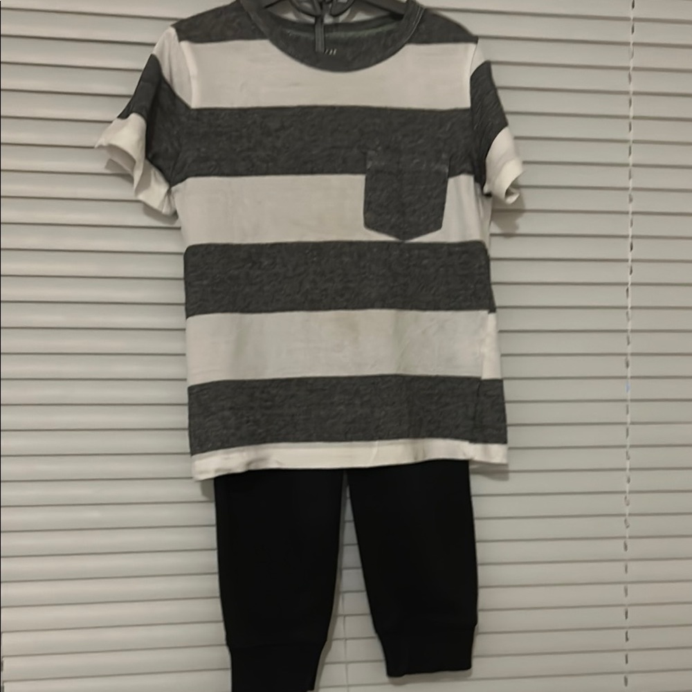 H & M Striped Gray and White T-Shirt with Black Pants NWOT